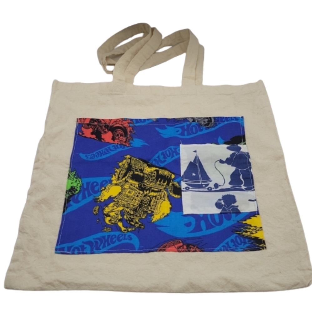 Tote Bag with Hand Made Hot Wheels Pocket